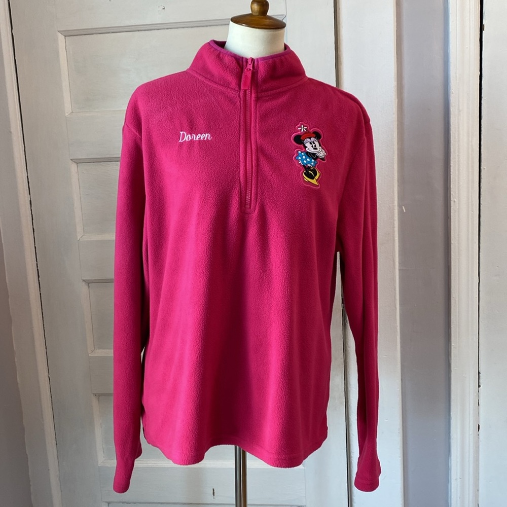 Disney Store Pink Minnie Mouse Monogrammed Pullover, Size XL